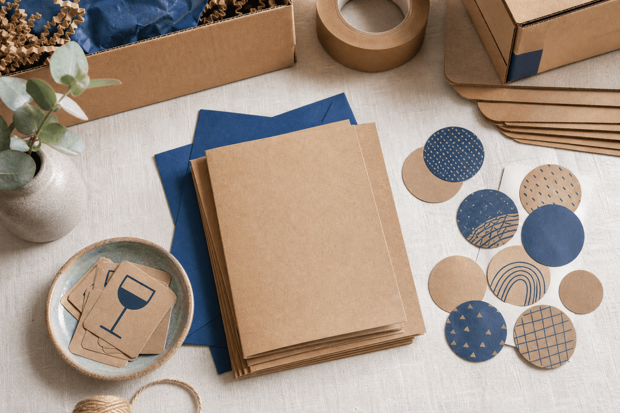 Original blank thank-you cards, stickers and fragile labels
